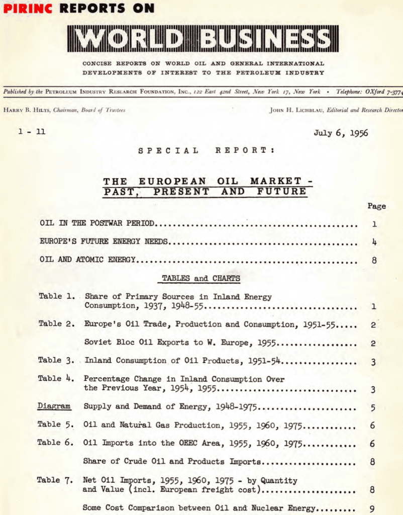 Report on European Oil Market, 1956.