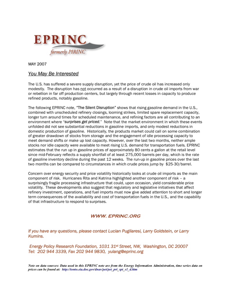 Document about U.S. oil supply disruption.
