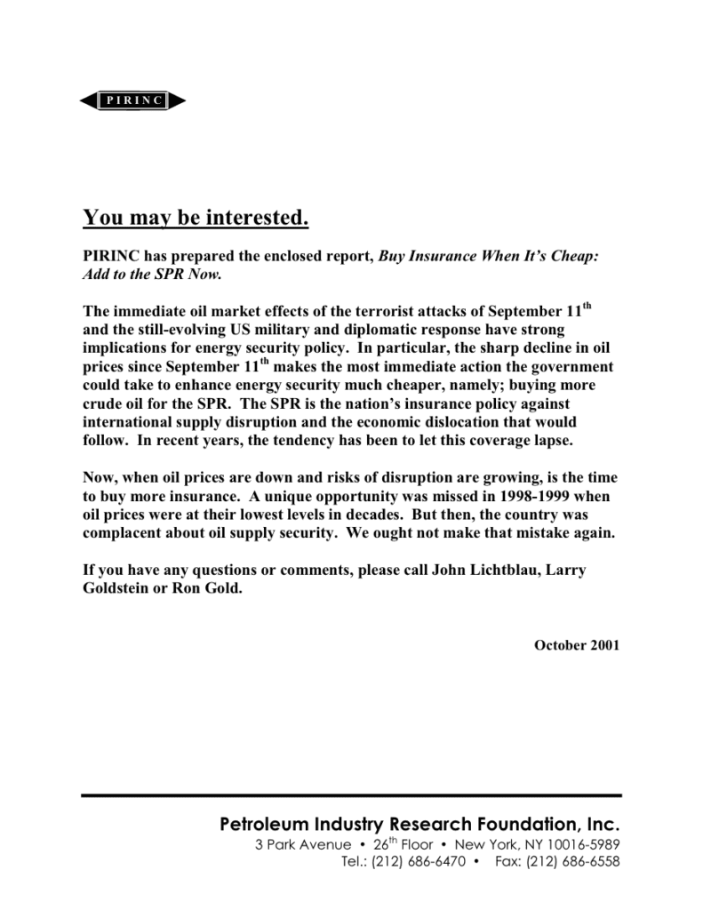 Report announcement from October 2001 newsletter.
