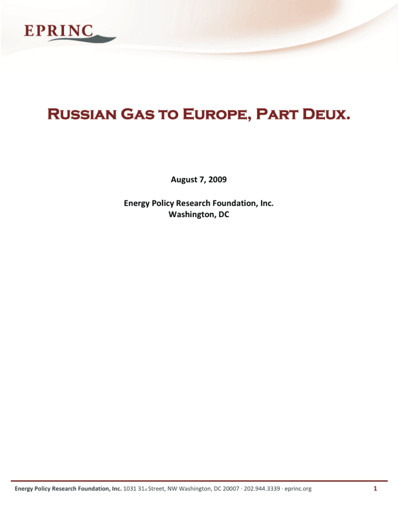 Cover page titled "Russian Gas to Europe.