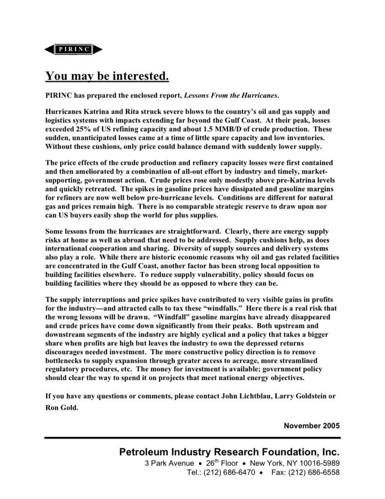 Text document about hurricane effects on oil industry.